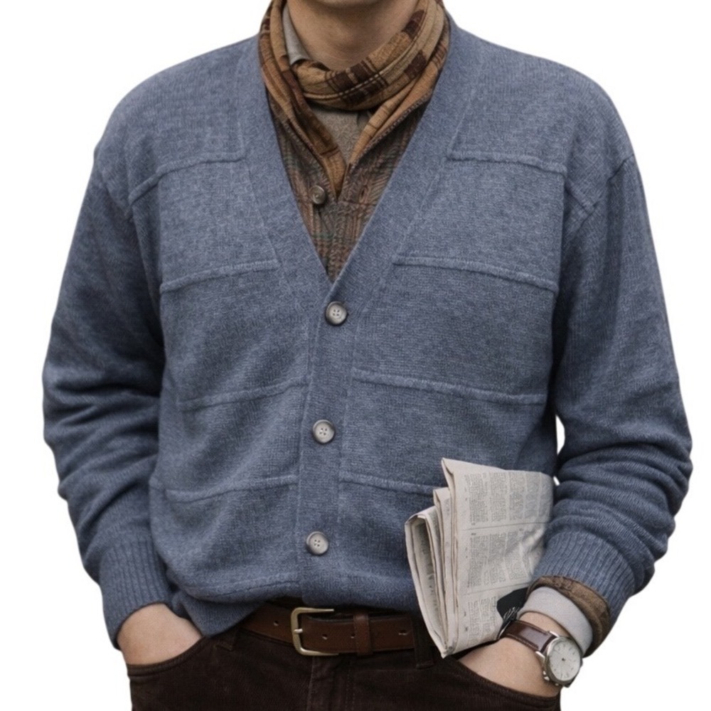 Oscar de la Renta Blue/ Gray Knit Vintage Cotton‎ Cardigan Men's Size Large